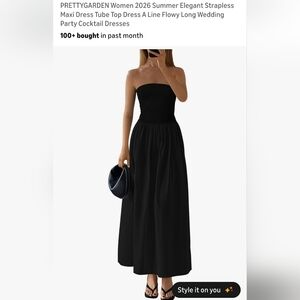 PrettyGarden Strapless Black Maxi Dress - Elegant Tube Top A-Line. New